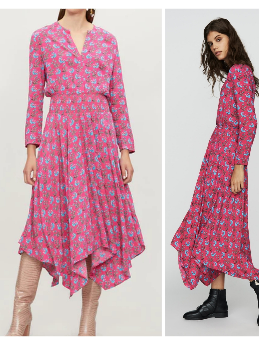 Maje Rayina Dark Pink Floral Midi Dress Size L (3)